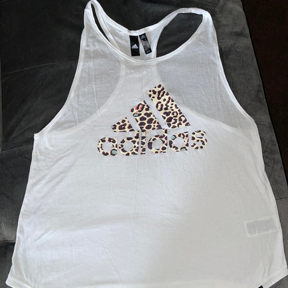 Adidas white, racerback, graphic tee
